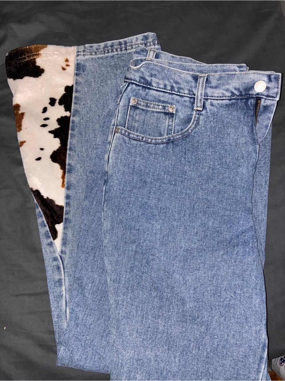 Arizona Jean Company Straight Leg Jeans in Light Blue with Cow Print Trim